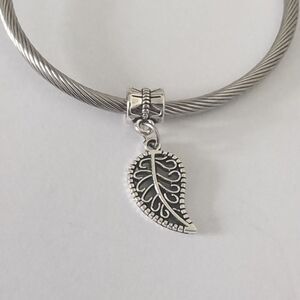 Silver Leaf Dangle Charm for Pandora Style Bracelet